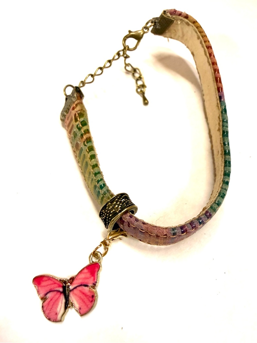 Handmade from repurposed leather bracelet nsb with lobster clasp and charm